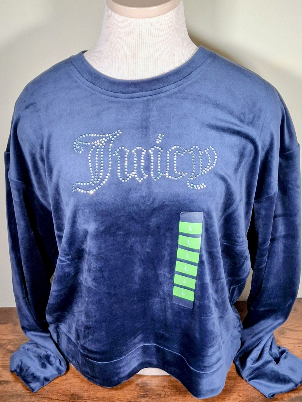 Juicy Couture Navy Velour Crewneck with Rhinestone Logo